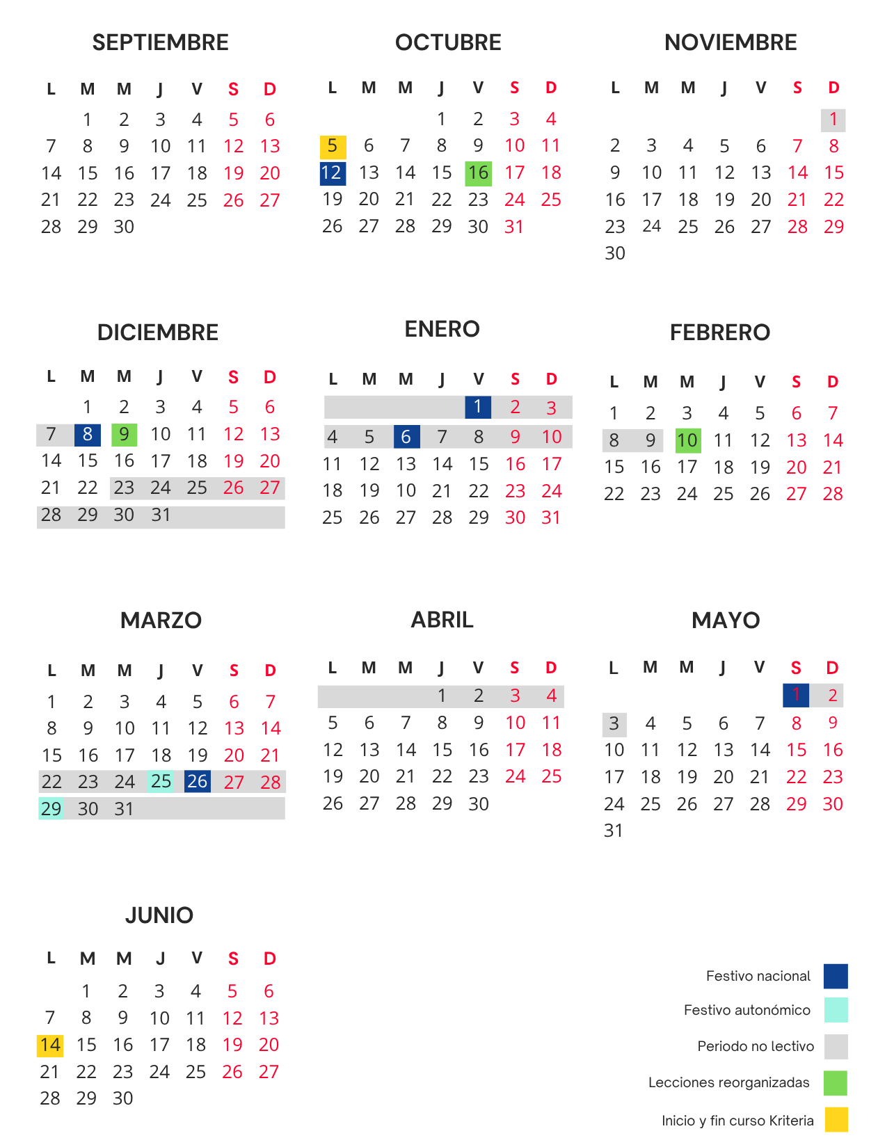 calendario nivel 1