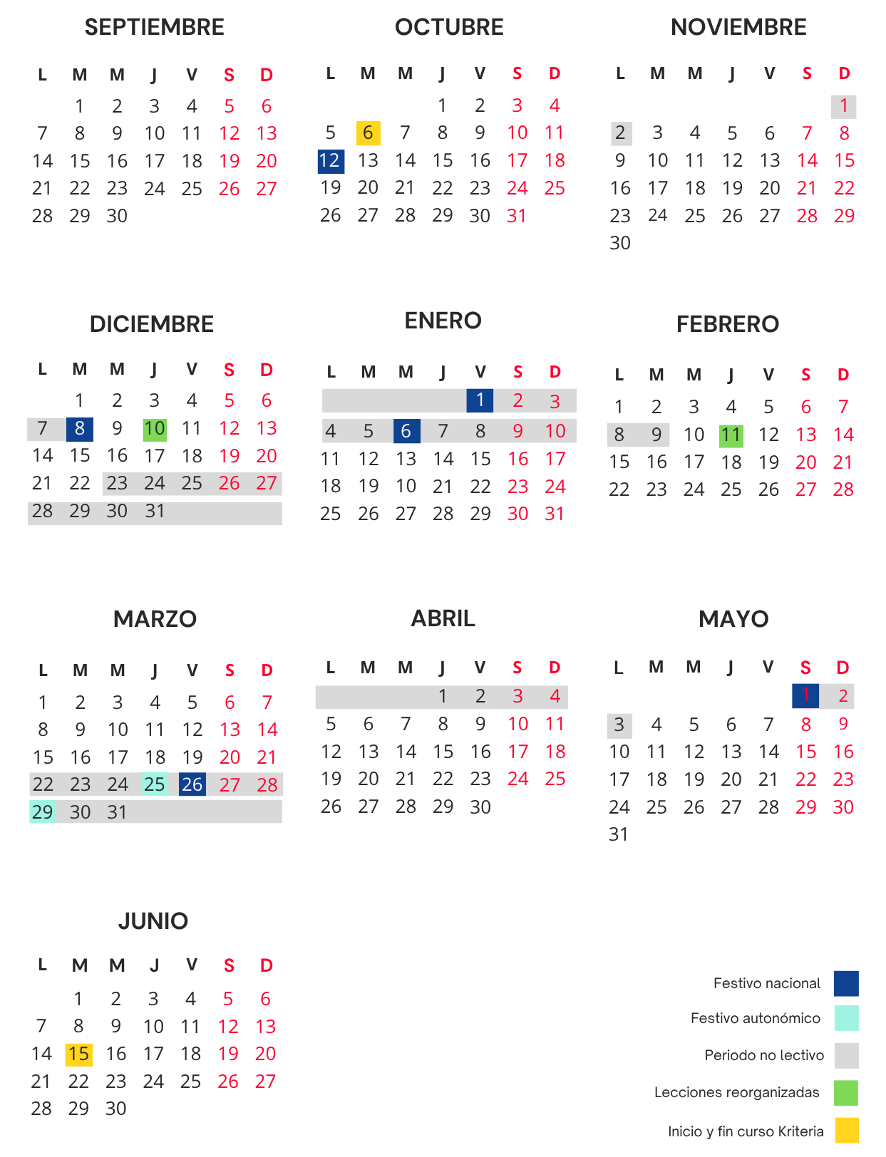 calendario nivel 2