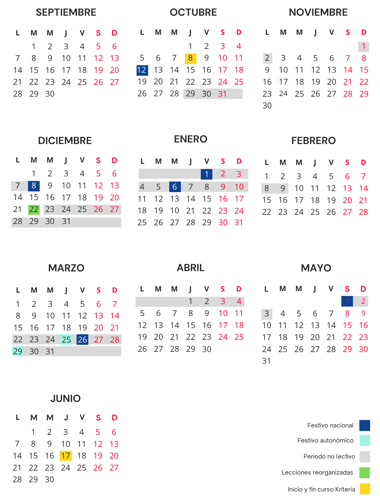 calendario nivel 4